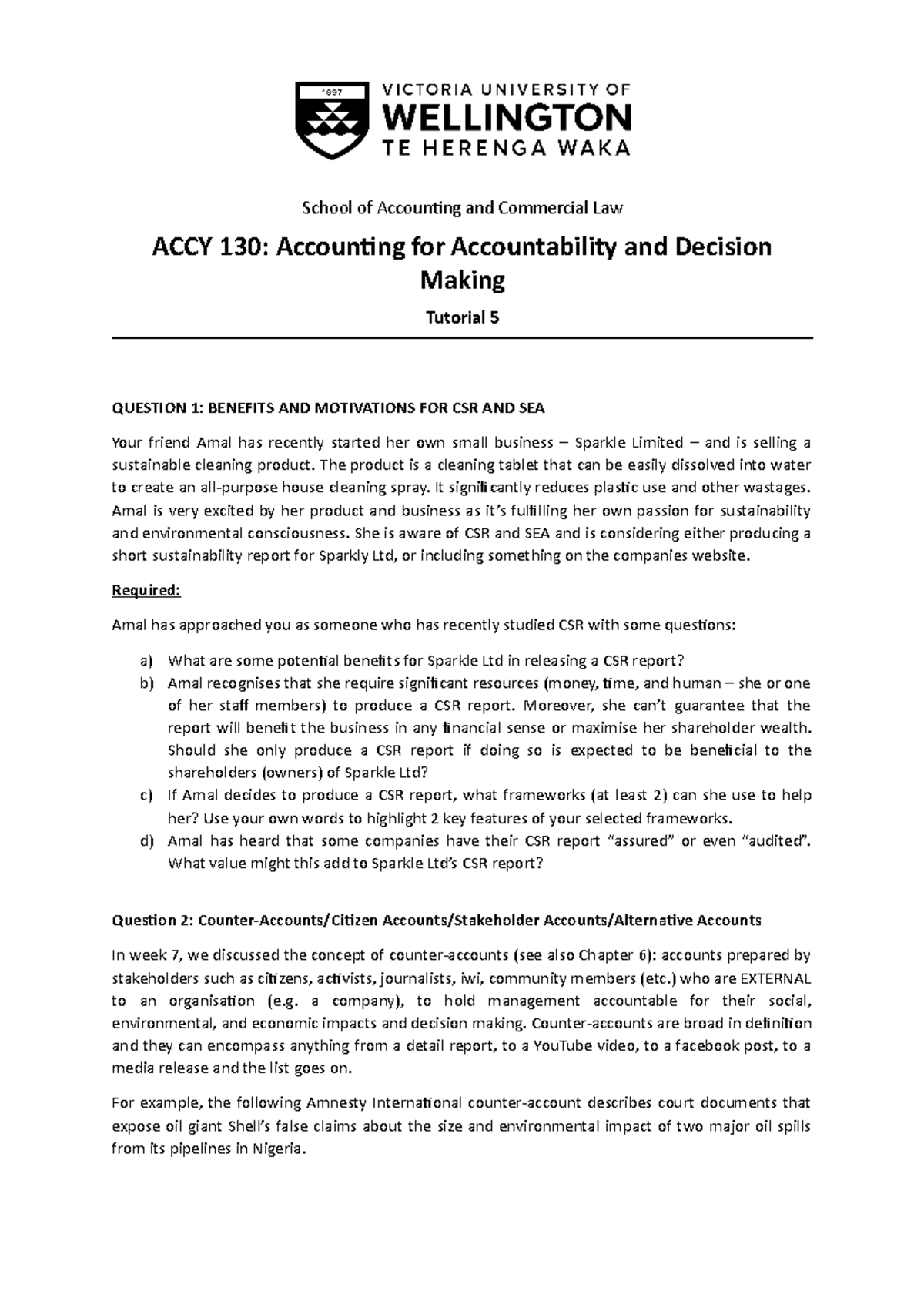 ACCY130 Tutorial 5 Questions - School of Accounting and Commercial Law ...