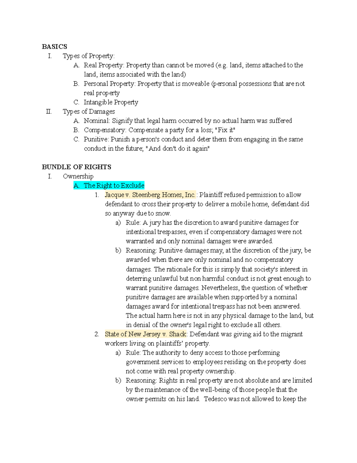 Pro I Outline - Property Notes - BASICS I. Types of Property: A. Real ...