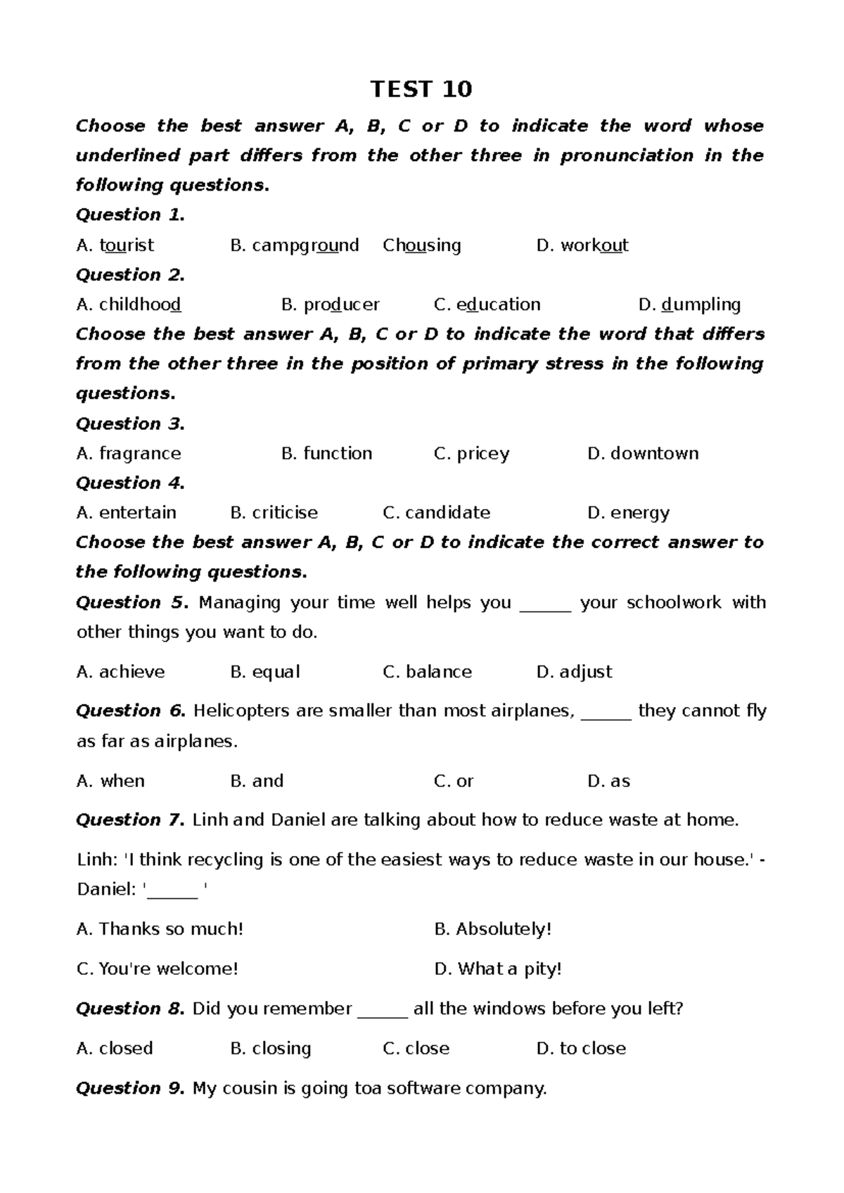 T10 Practice Questions for Pronunciation and Comprehension - Studocu