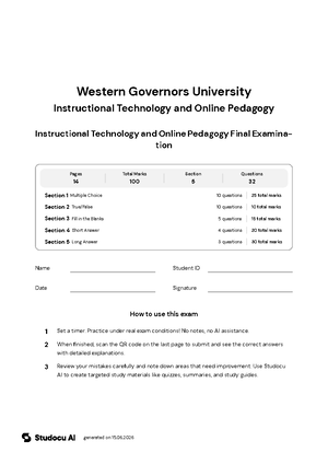 D660 - Instructional Technology and Online Pedagogy - Studocu