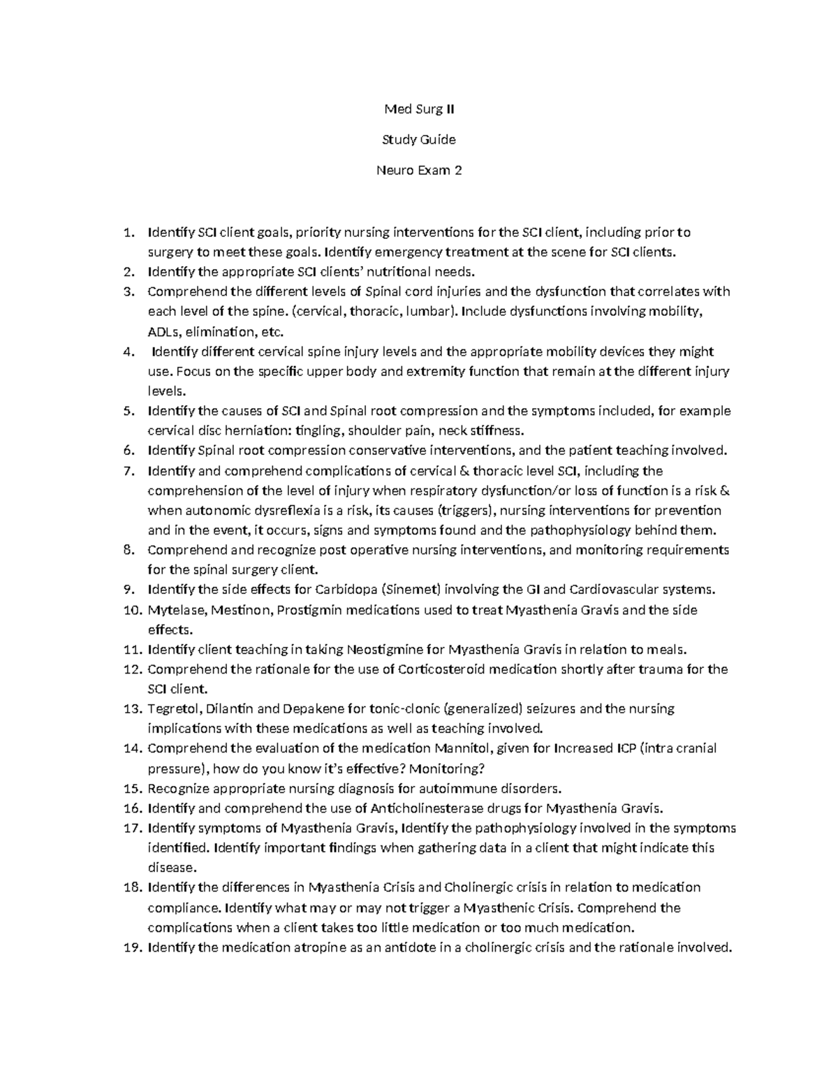 Med Surg II Study Guide: Neuro Exam 2 Review and Key Concepts - Studocu