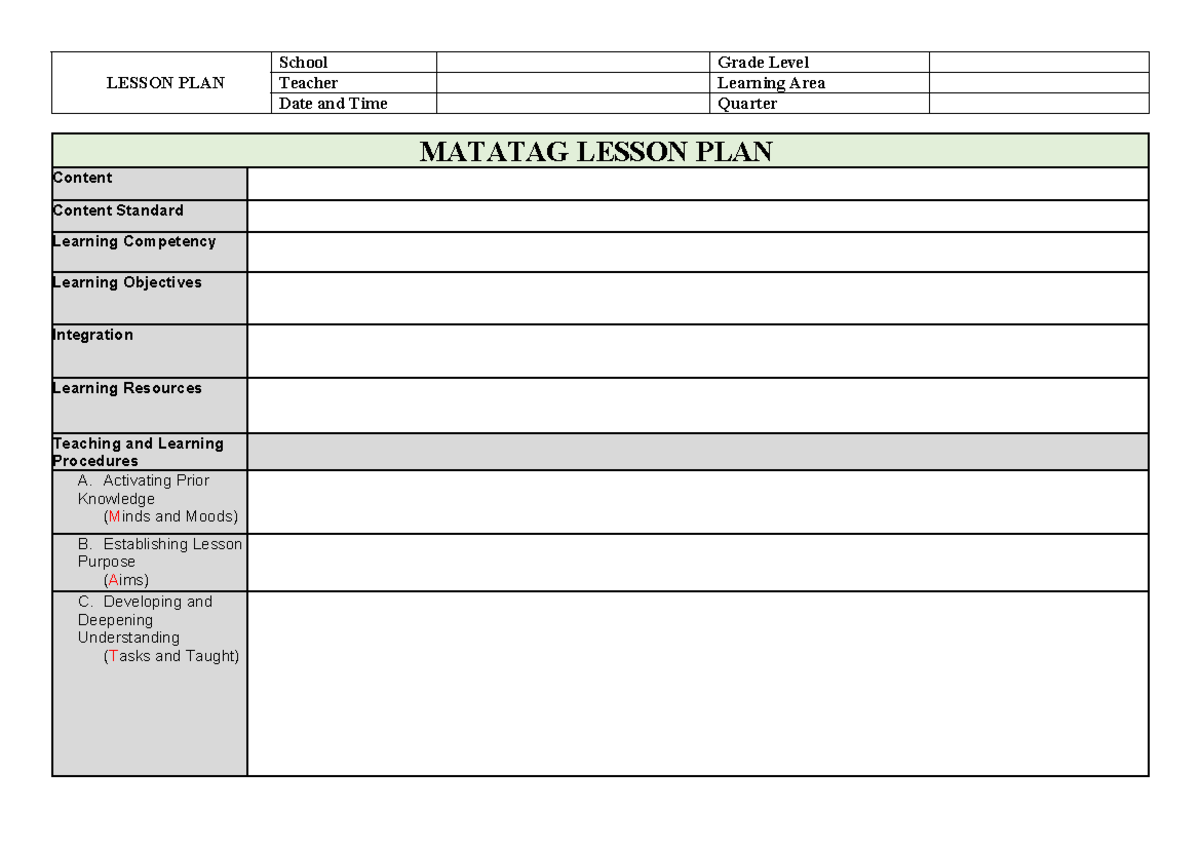 LP Matatag Format - Education, Science 10 - LESSON PLAN School Grade ...
