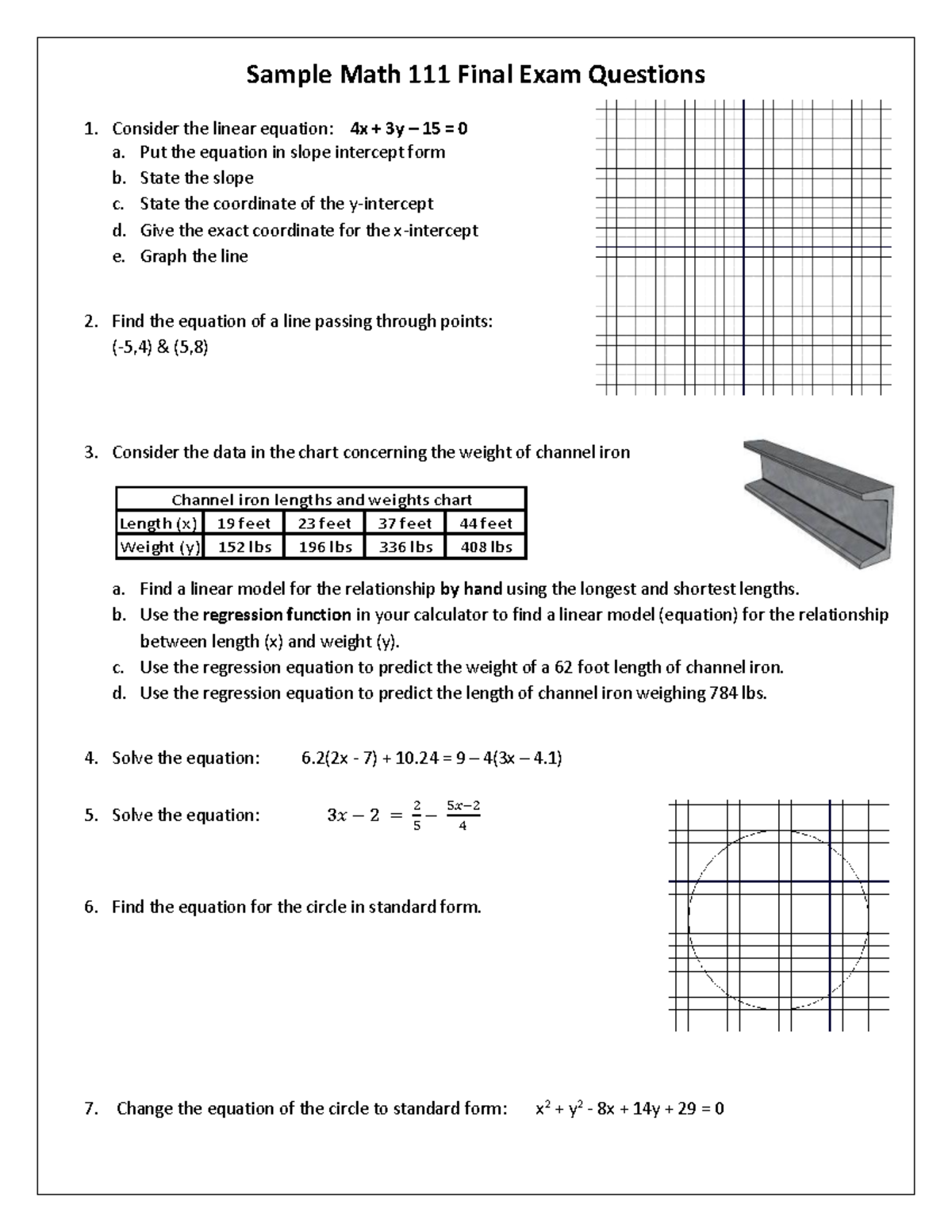 Math111 Final Exam Sample Questions and Solutions - Studocu