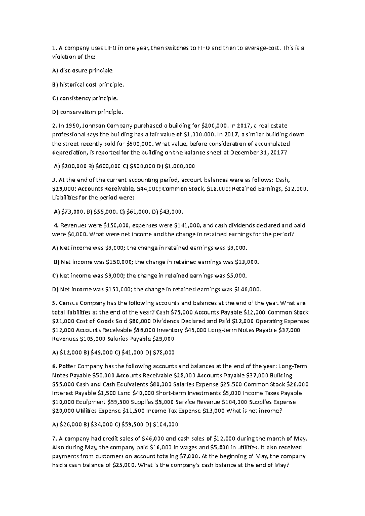 ACCT 101 Mock Exam 1: Key Concepts and Sample Questions - Studocu