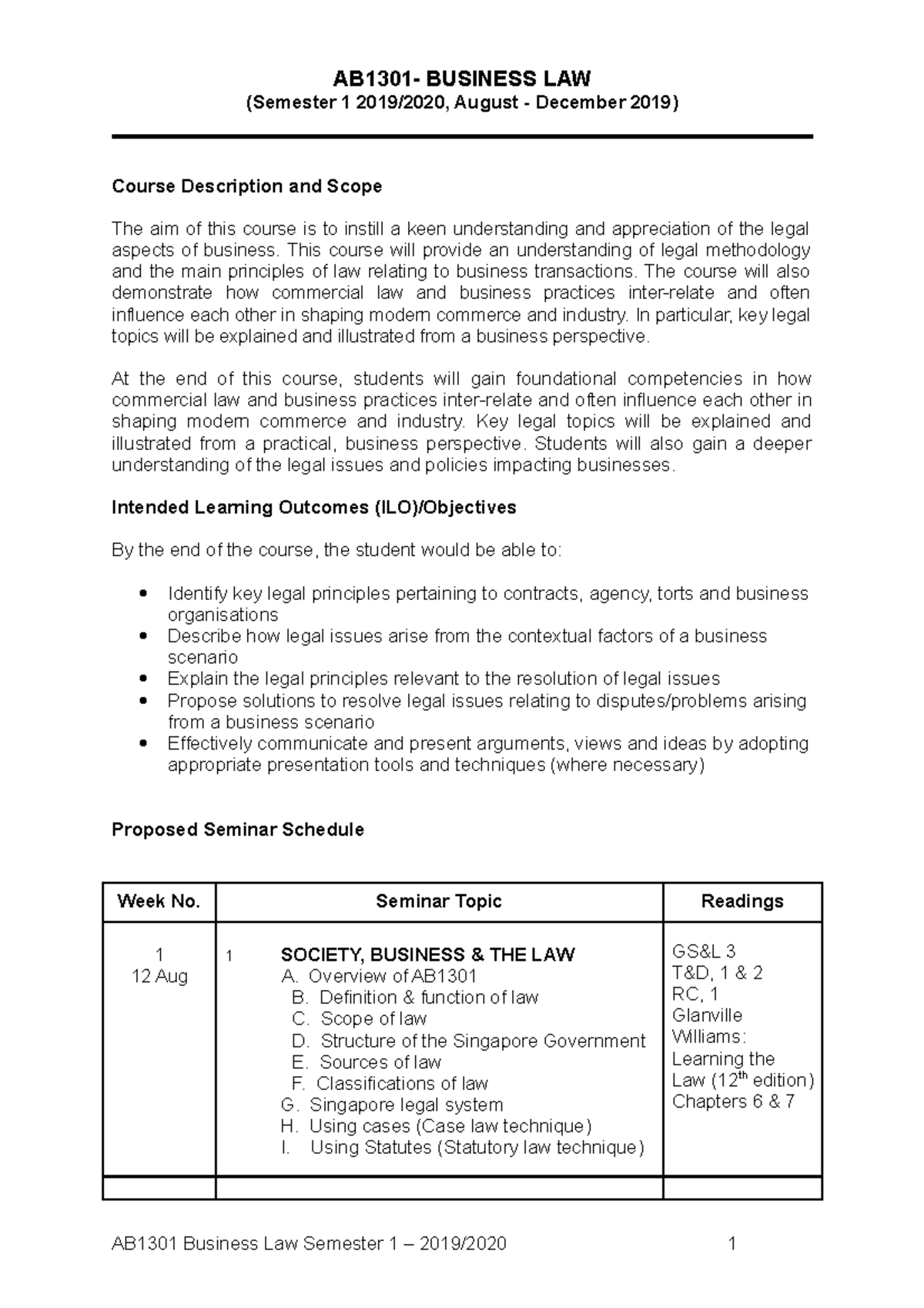AB1301 Course Outline - Final Exam on Business Law Principles - Studocu