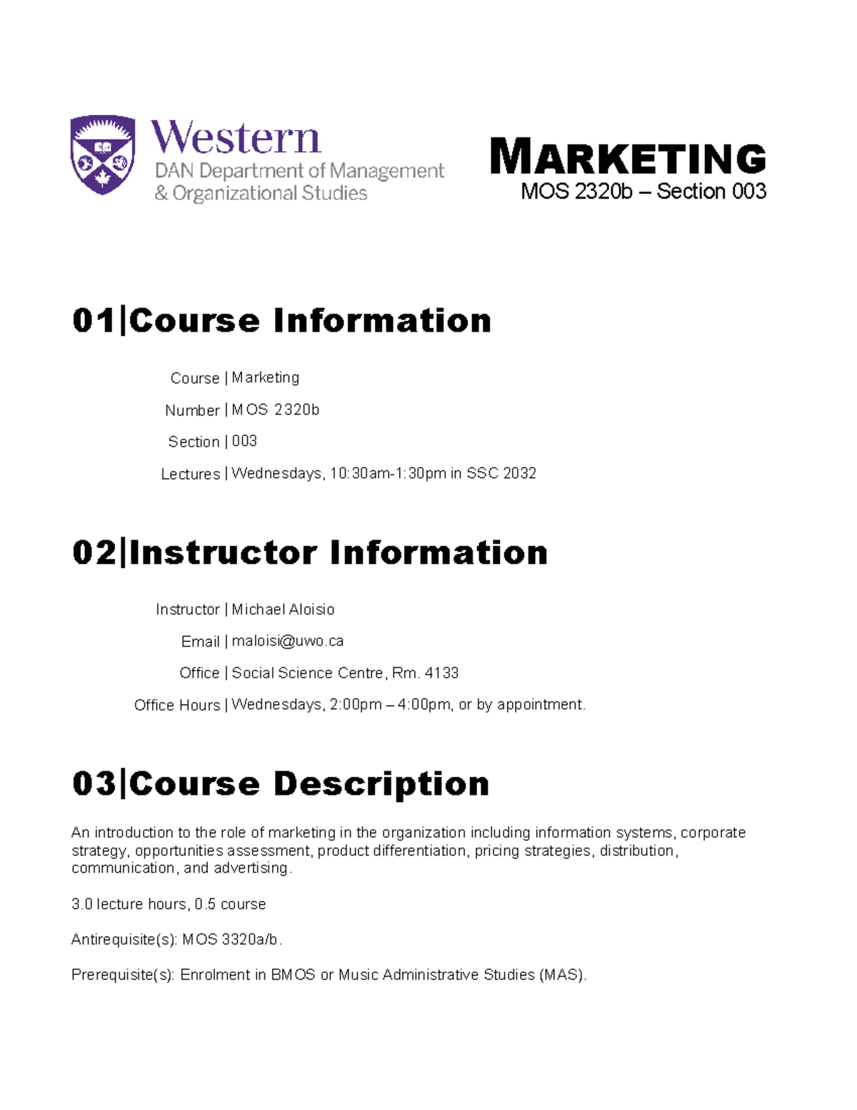 MOS 2320b 003 - Marketing Course Outline for Winter 2026 - Studocu