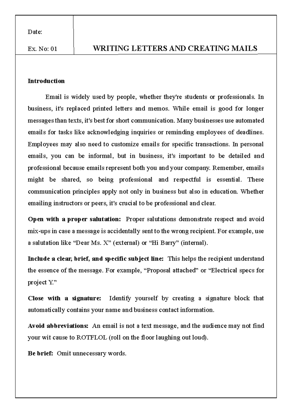 BC Lab 2 - new pdf - LAB NOTES - Date: Ex. No: 01 WRITING LETTERS AND ...