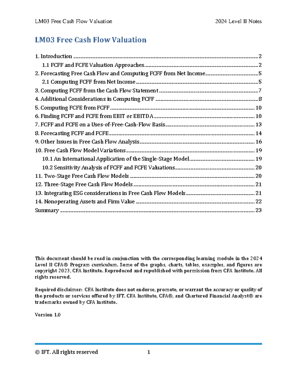 LM03 Free Cash Flow Valuation 2024 Level II Study Notes - Studocu