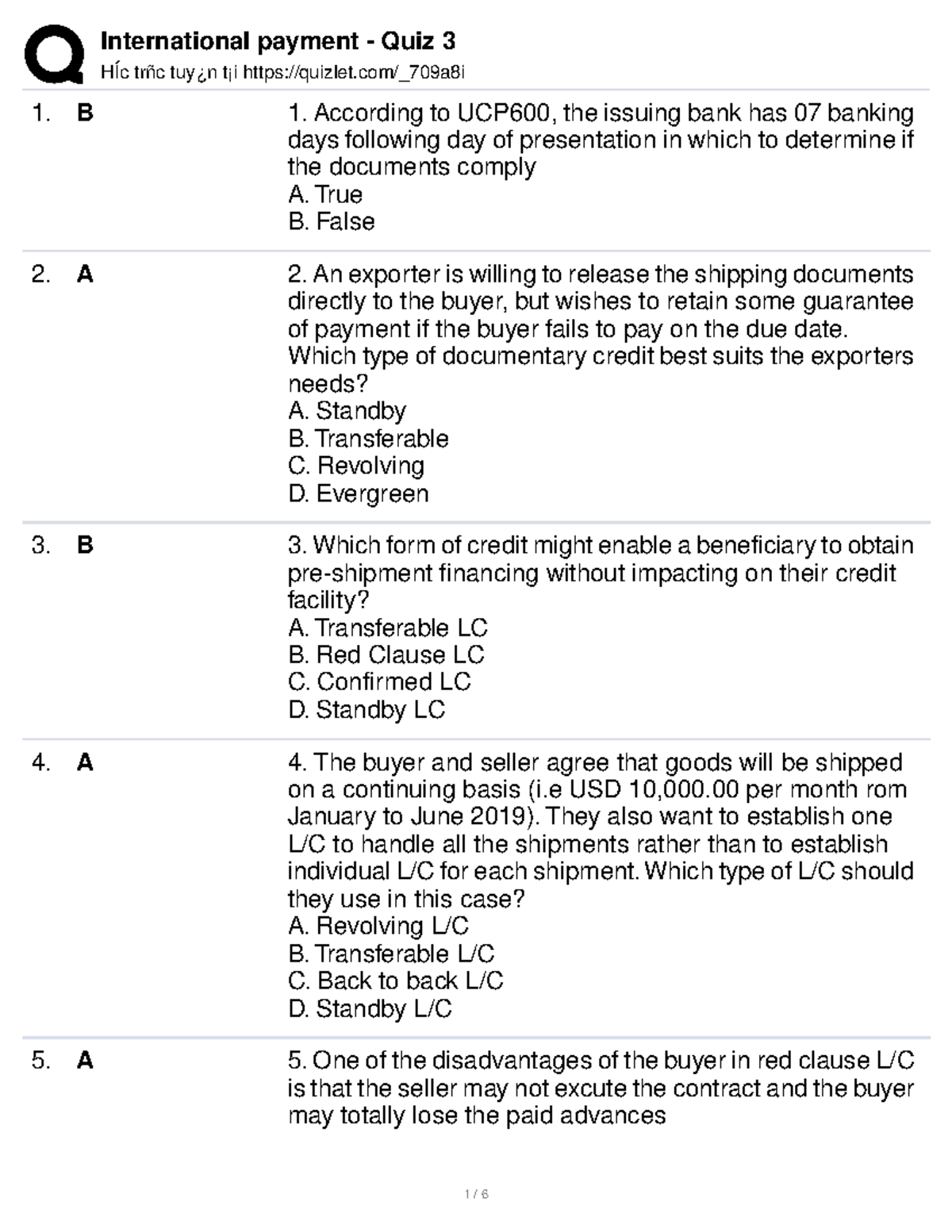 Intl payment quiz 3 - HÍc trñc tuy¿n t¡i quizlet/_709a8i B 1. According ...
