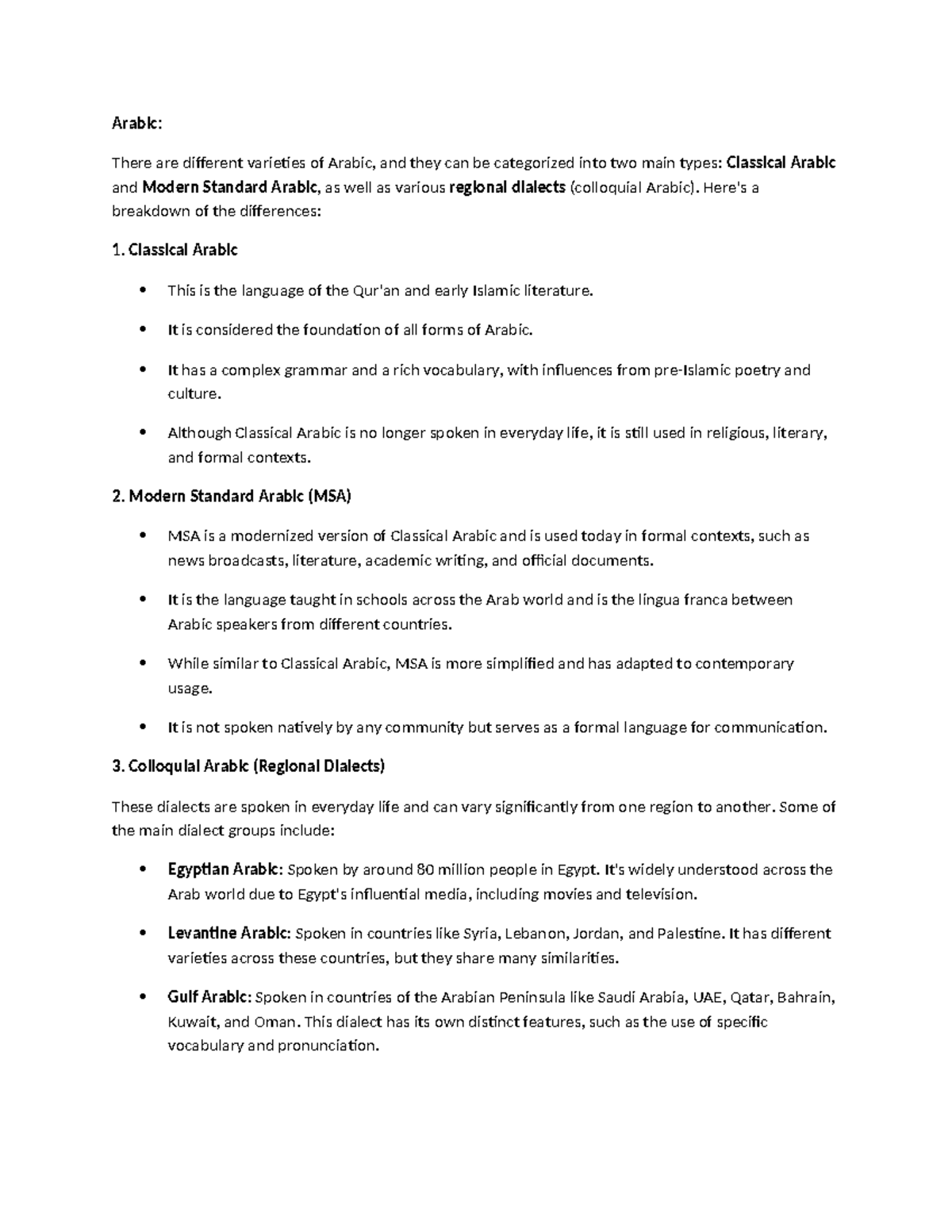 Arabic document - Arabic: There are different varieties of Arabic, and ...