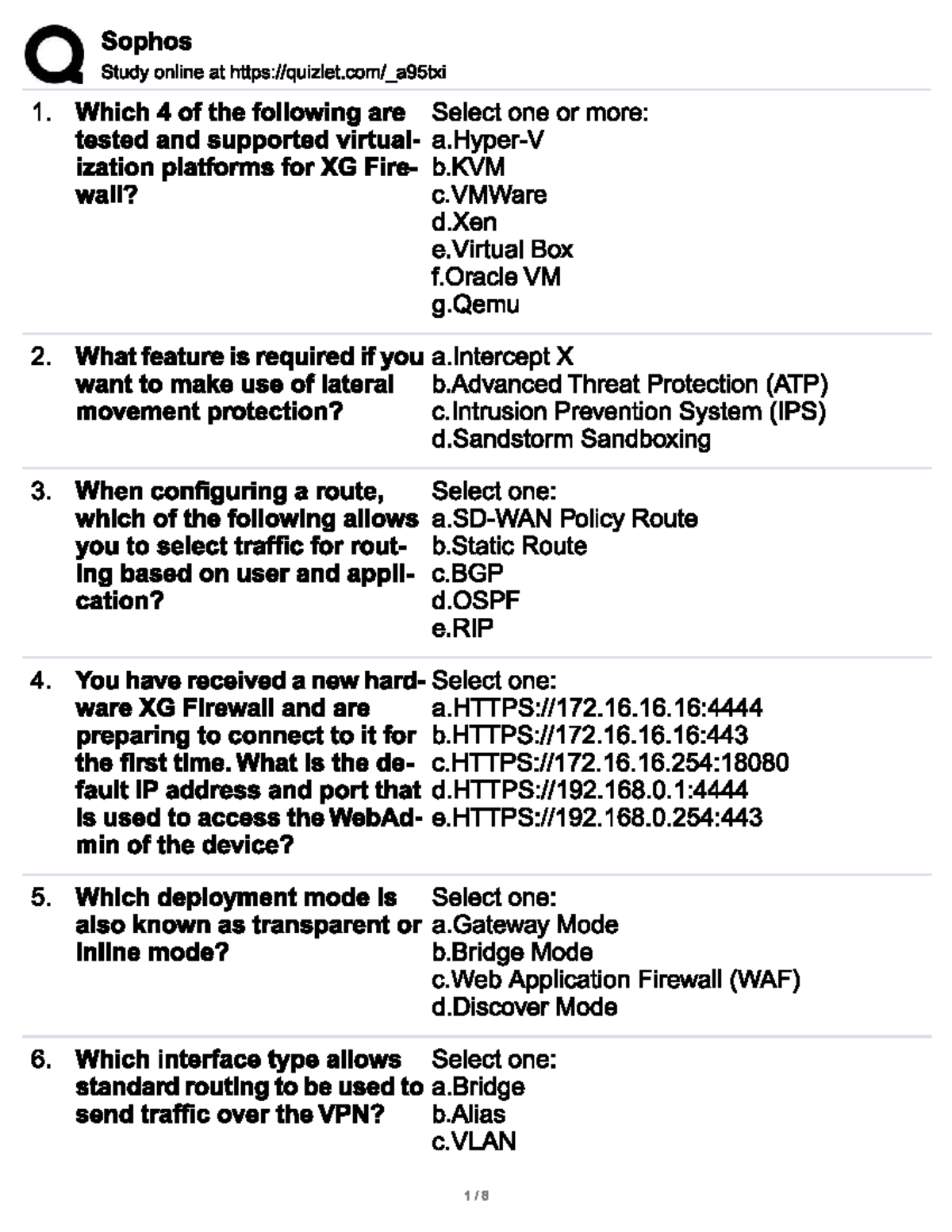 Sophos XG Firewall Quizlet: 37 Questions for Study - Studocu