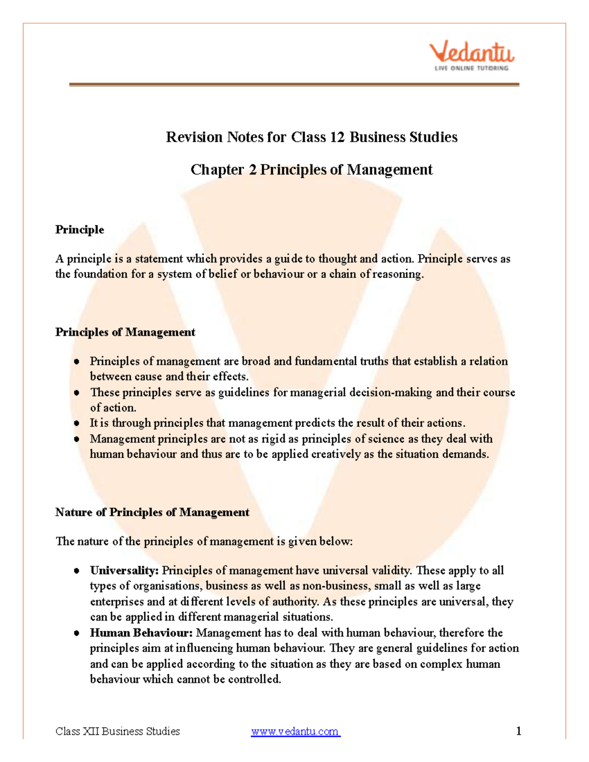 Business Studies Class 12 Chapter 2 Principles of Management Notes ...