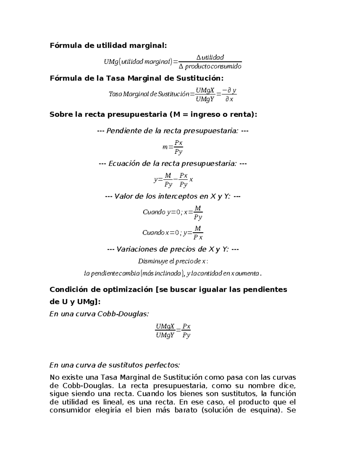 Notas de Clases: Fórmulas de Utilidad Marginal y Tasa Marginal de ...