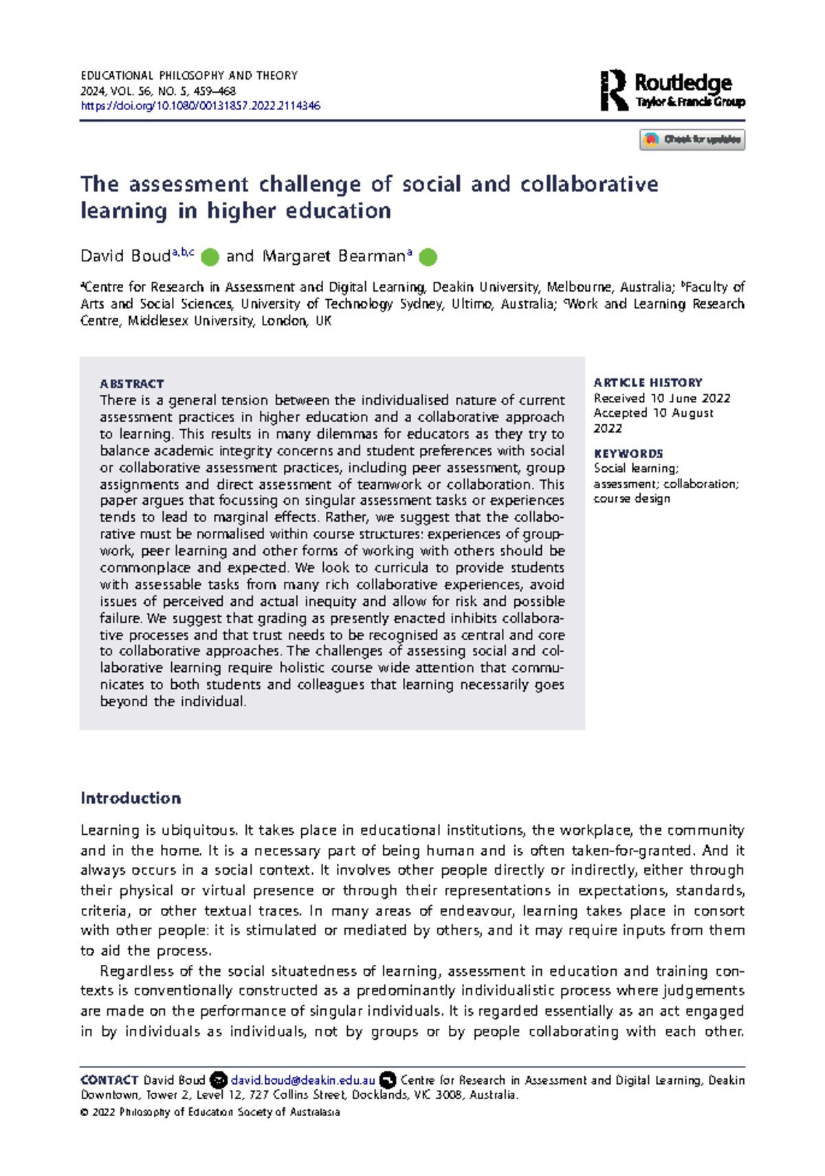 The Assessment Challenges of Social & Collaborative Learning in Higher ...