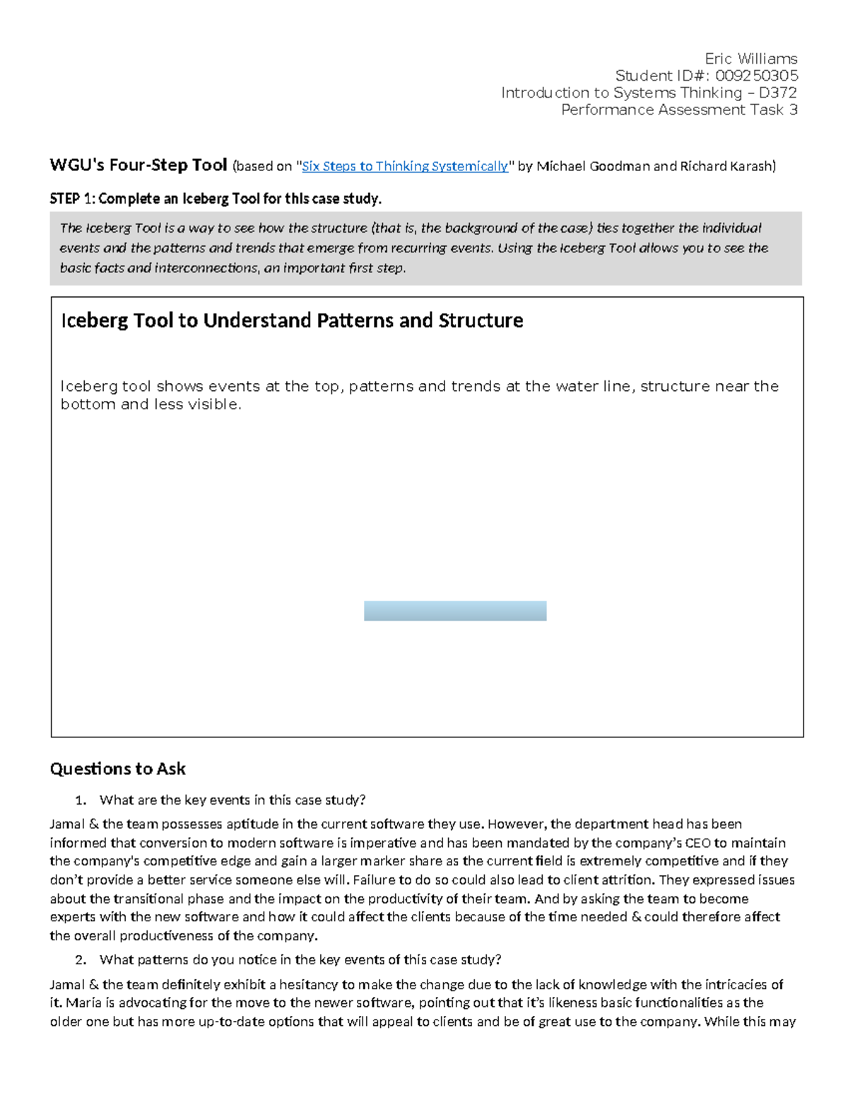 D372 Performance Assessment Task 3: Systems Thinking Case Study ...