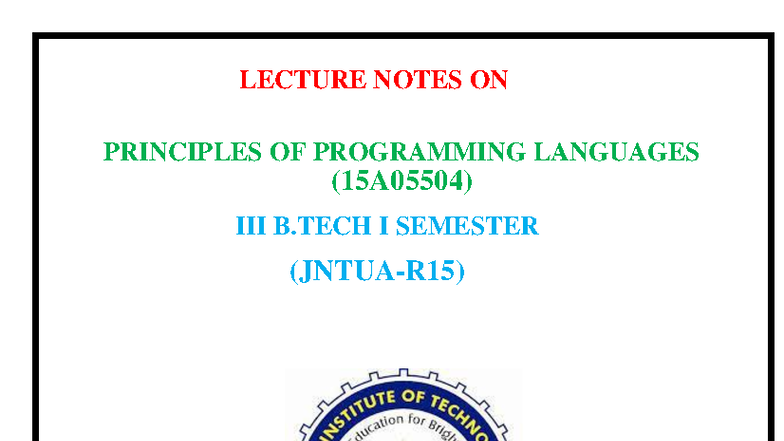 LECTURE NOTES ON PRINCIPLES OF PROGRAMMING LANGUAGES (15A05504) - Studocu