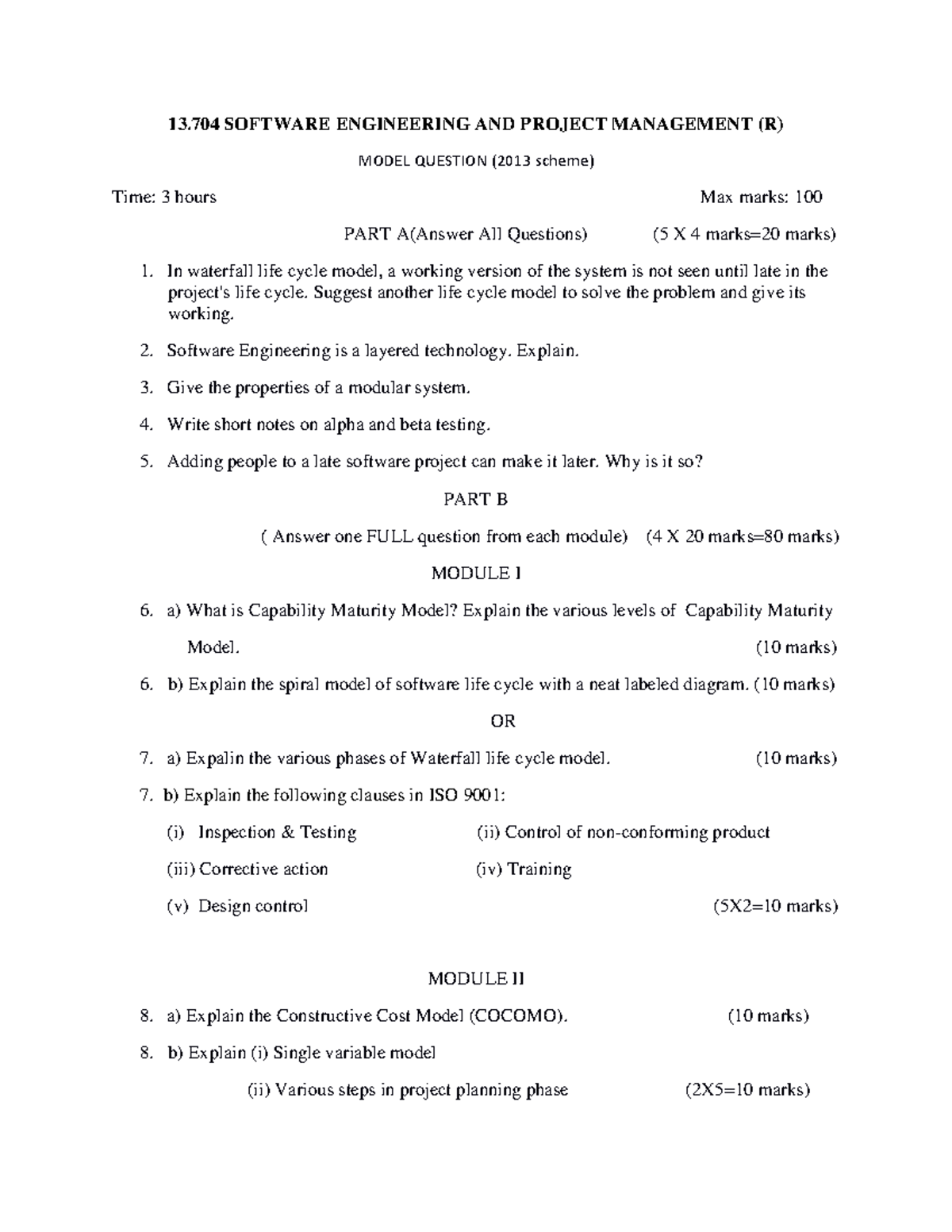 Question Paper -Software Engineering and Project Management - 13 ...