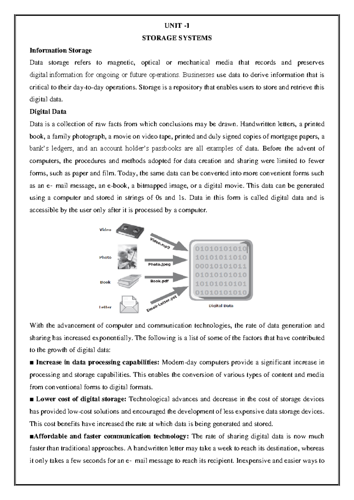 Unit I - Comprehensive Notes on Data Storage Systems and ILM - Studocu