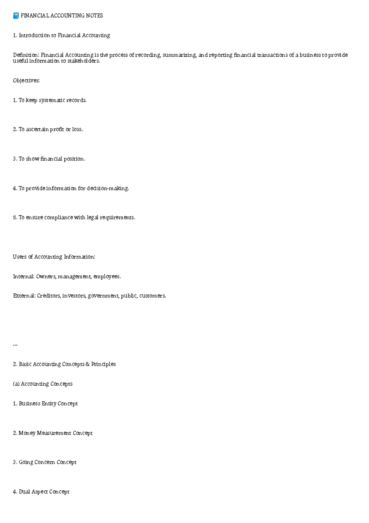 Financial Accounting Notes: Key Concepts & Principles - Studocu