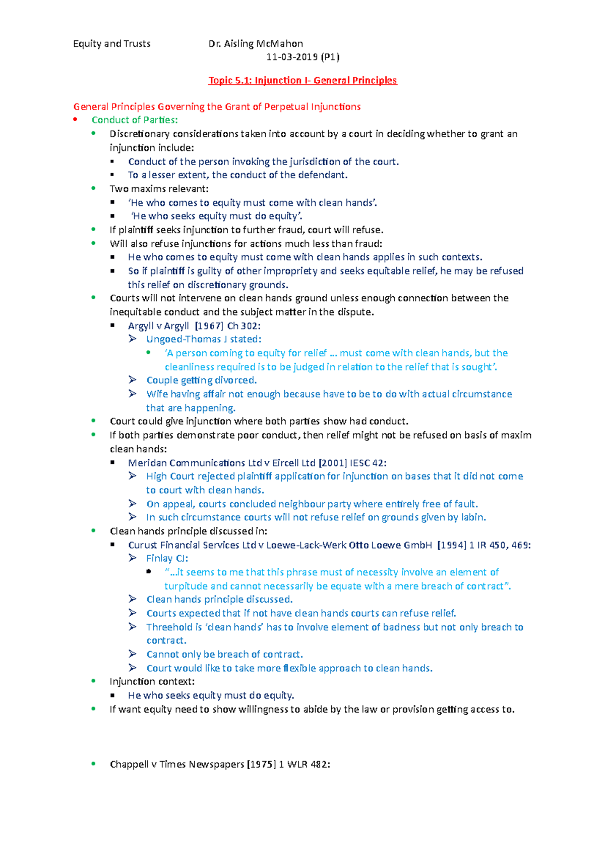 Lecture 12- 11-03-2019 (P2) - 11-03-2019 (P1) Topic 5: Injunction I ...