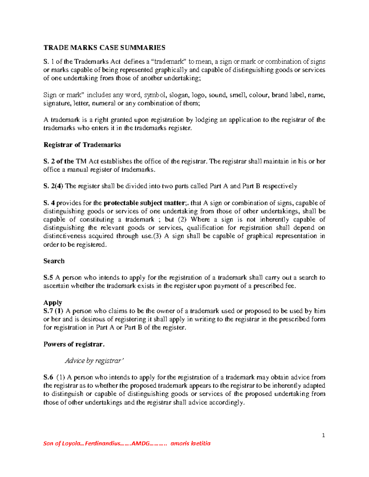 Trade Marks Notes and Case Summaries (TM 101) - Studocu