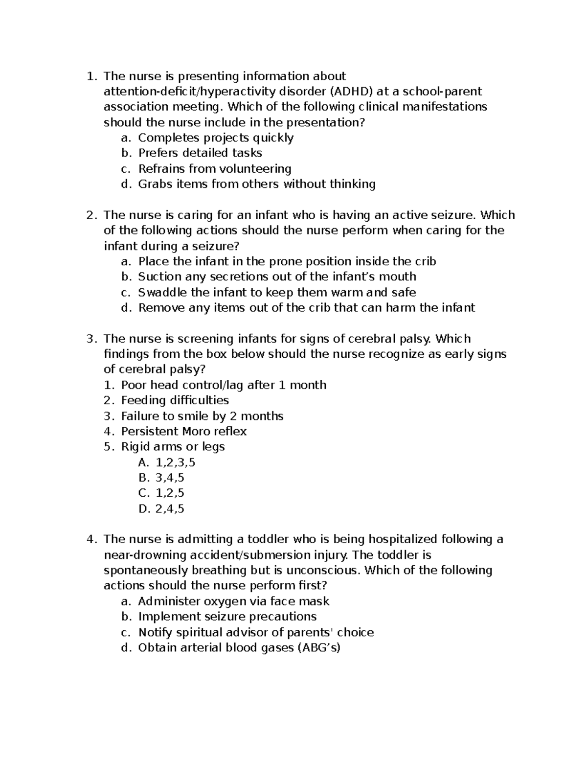 Nursing Exam 4 Review: Key Questions and Answers - Studocu