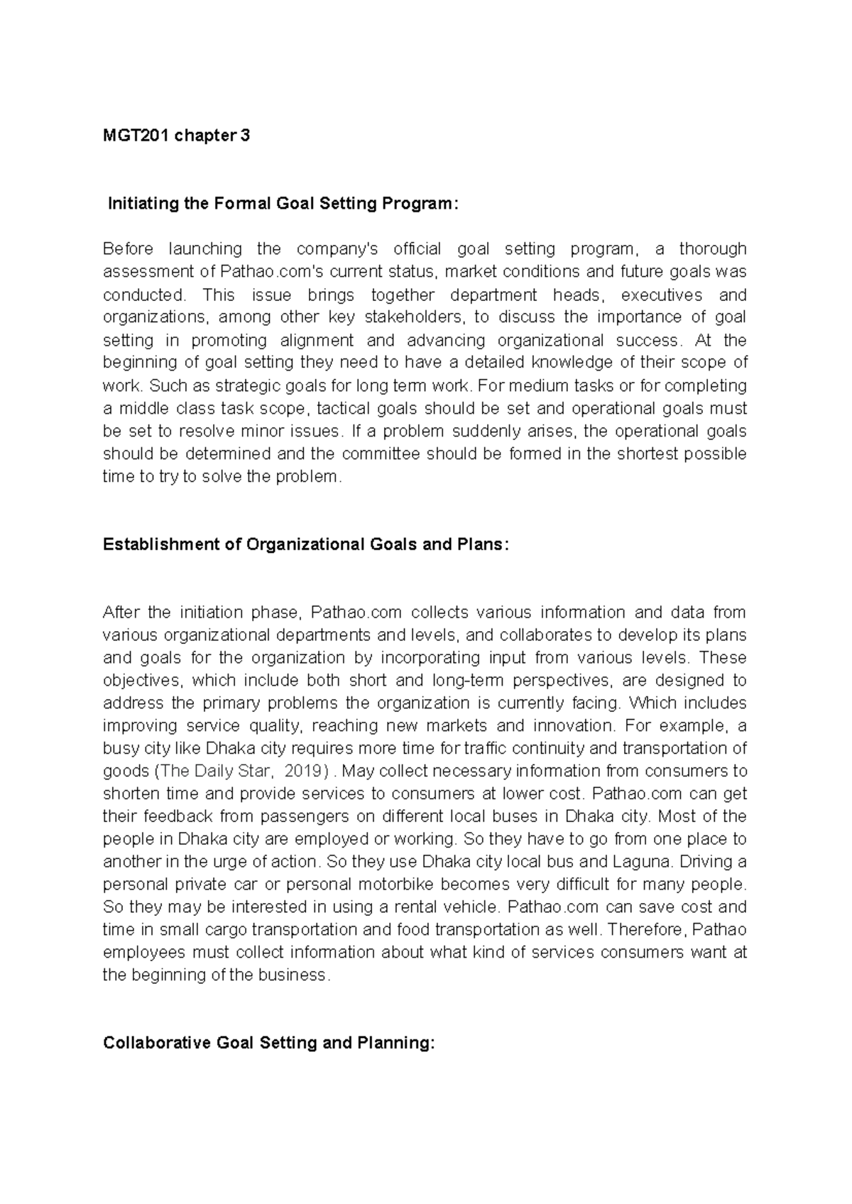 MGT201 Chapter 3: Initiating Goal Setting for Organizational Success ...