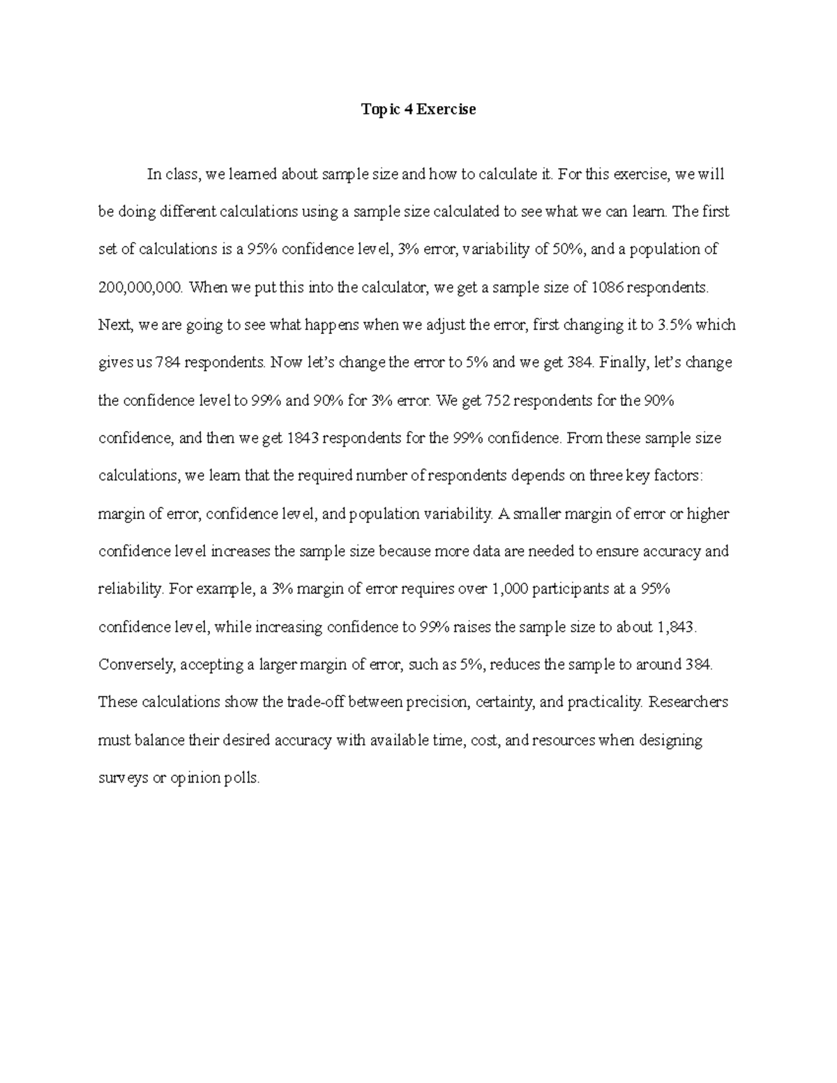 Topic 4 Exercise: Sample Size Calculations - MKT-445 - Studocu