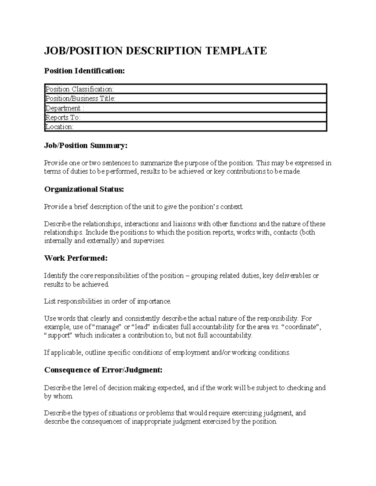 Job Description Template: Position Summary & Responsibilities Guide ...