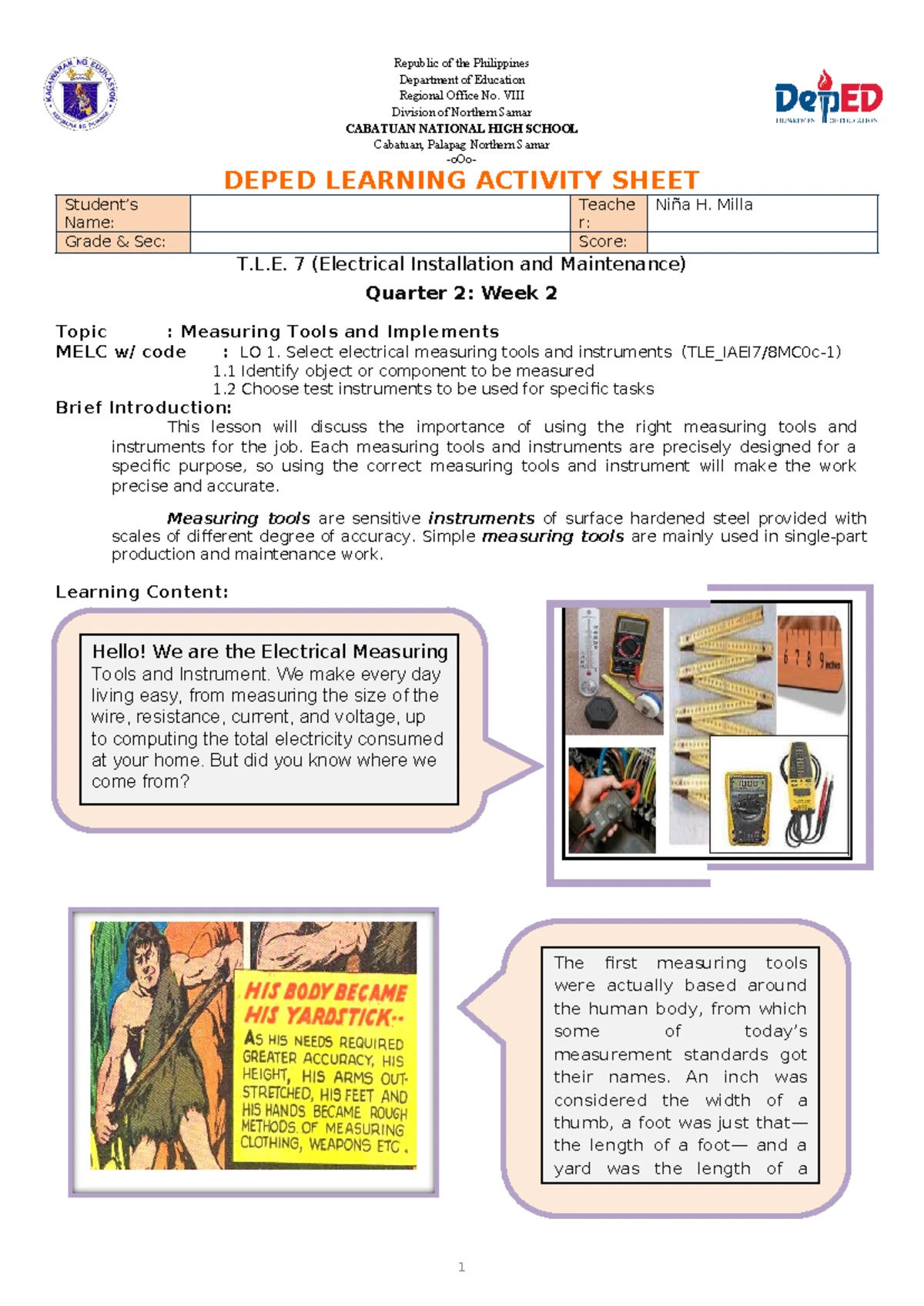 TVL-IA-SMAW Quarter 1 Module 1A: Tools & Equipment for Welding - Studocu