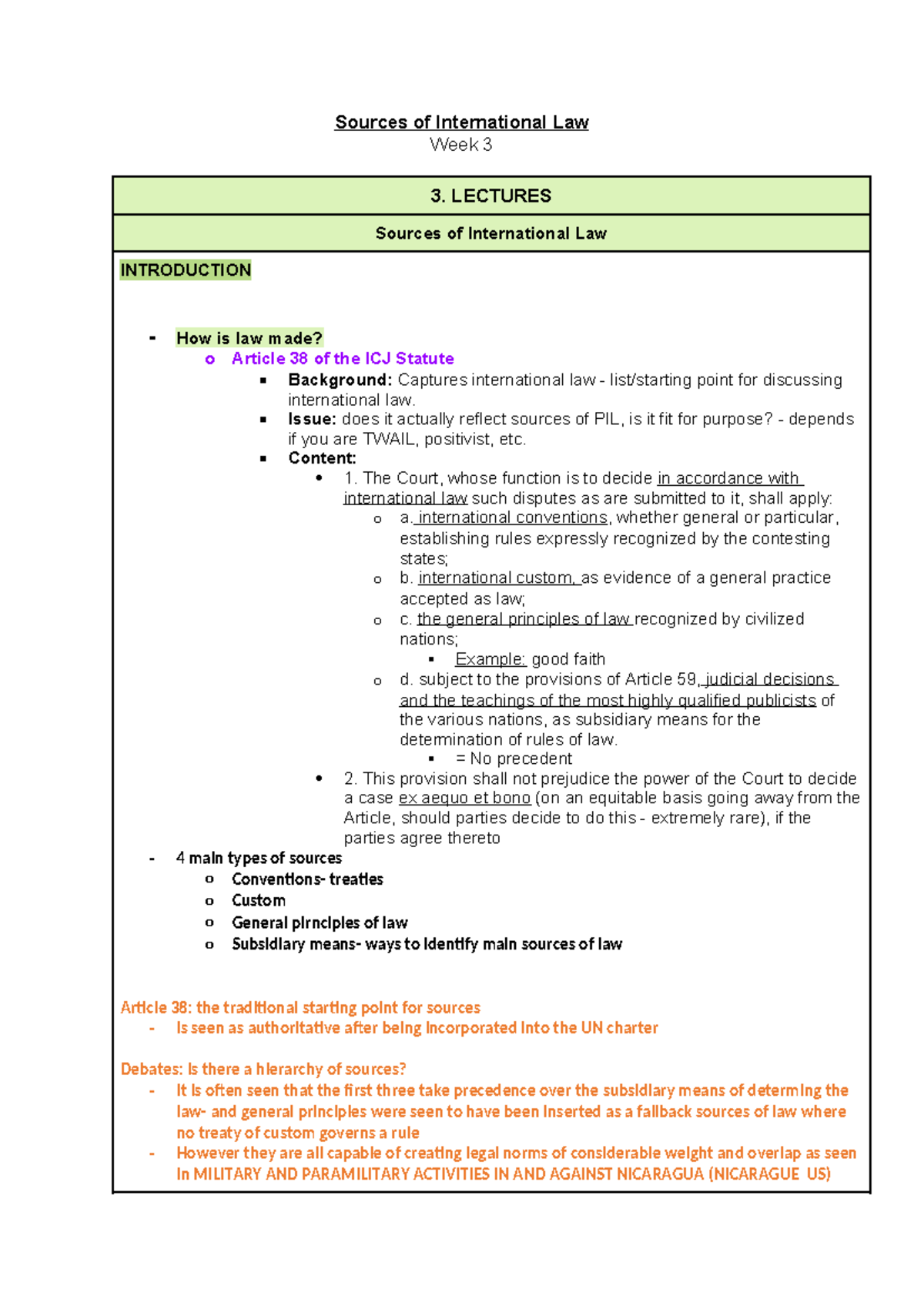 PIL 3: Sources of International Law - Lecture Notes and Analysis - Studocu