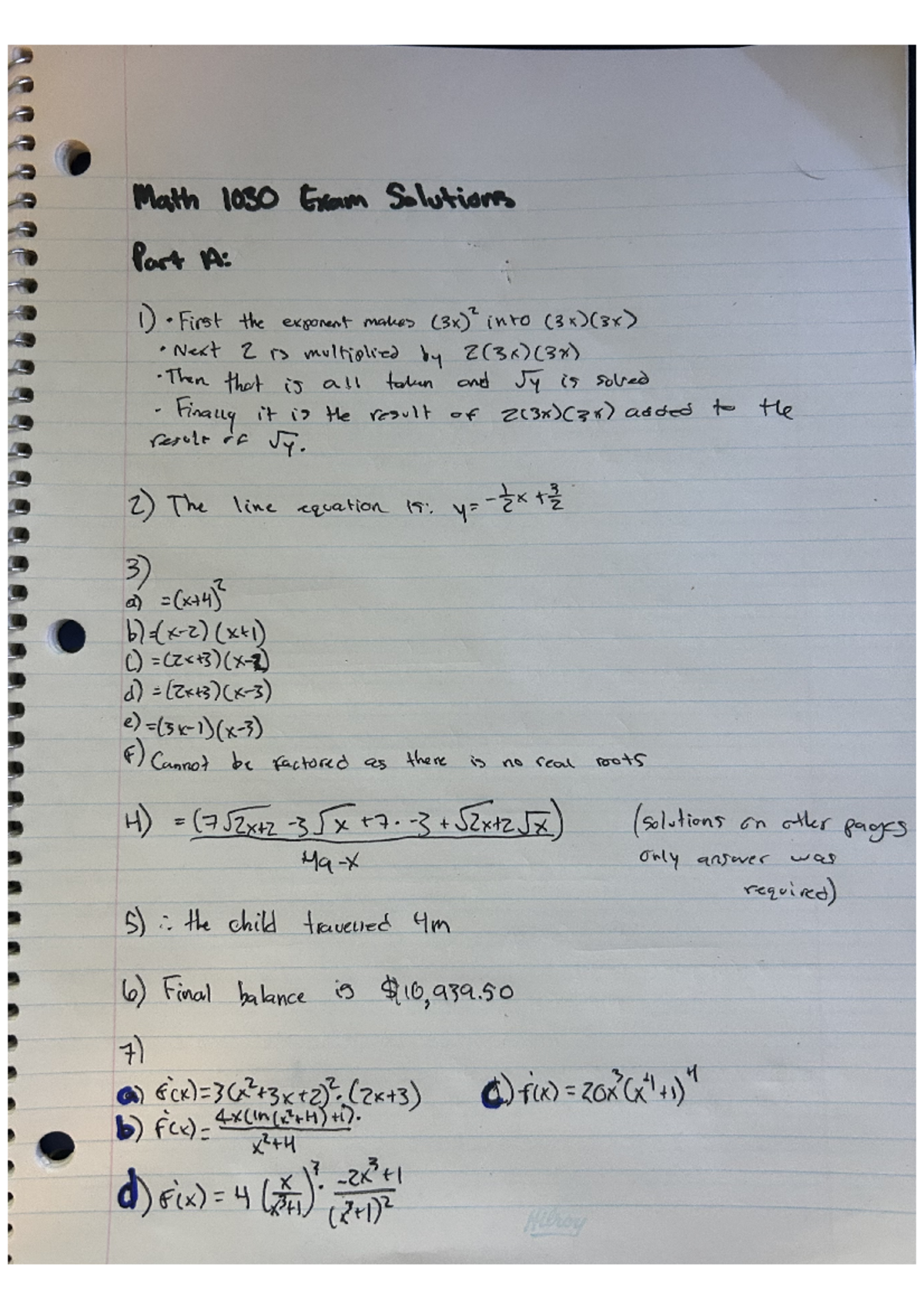 Math 1030 Exam Solutions - Math 1030 Exam Solutions Part A: 1) First ...