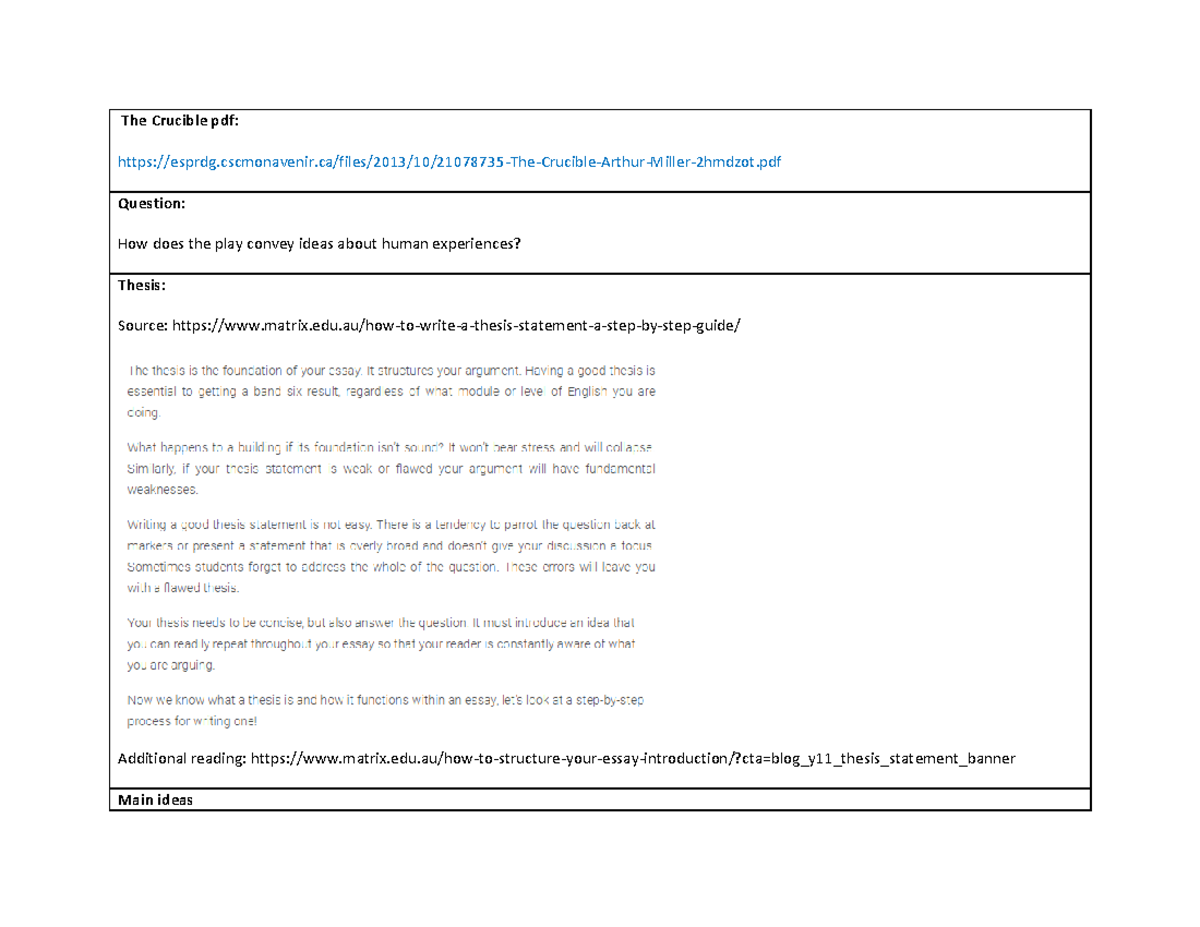Act 1 & 2 notes for The crucible. - The Crucible pdf: Question: How ...