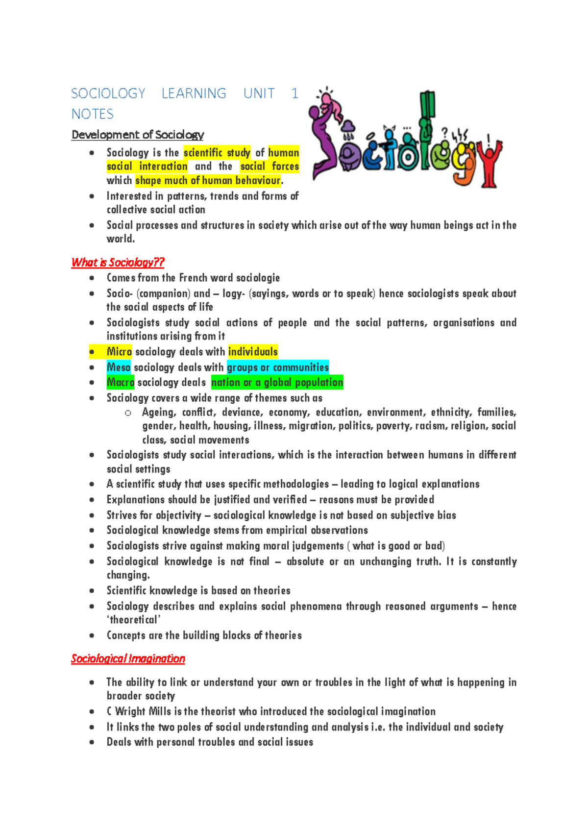 Sociology Learning Unit 1: Development and Key Concepts Overview - Studocu