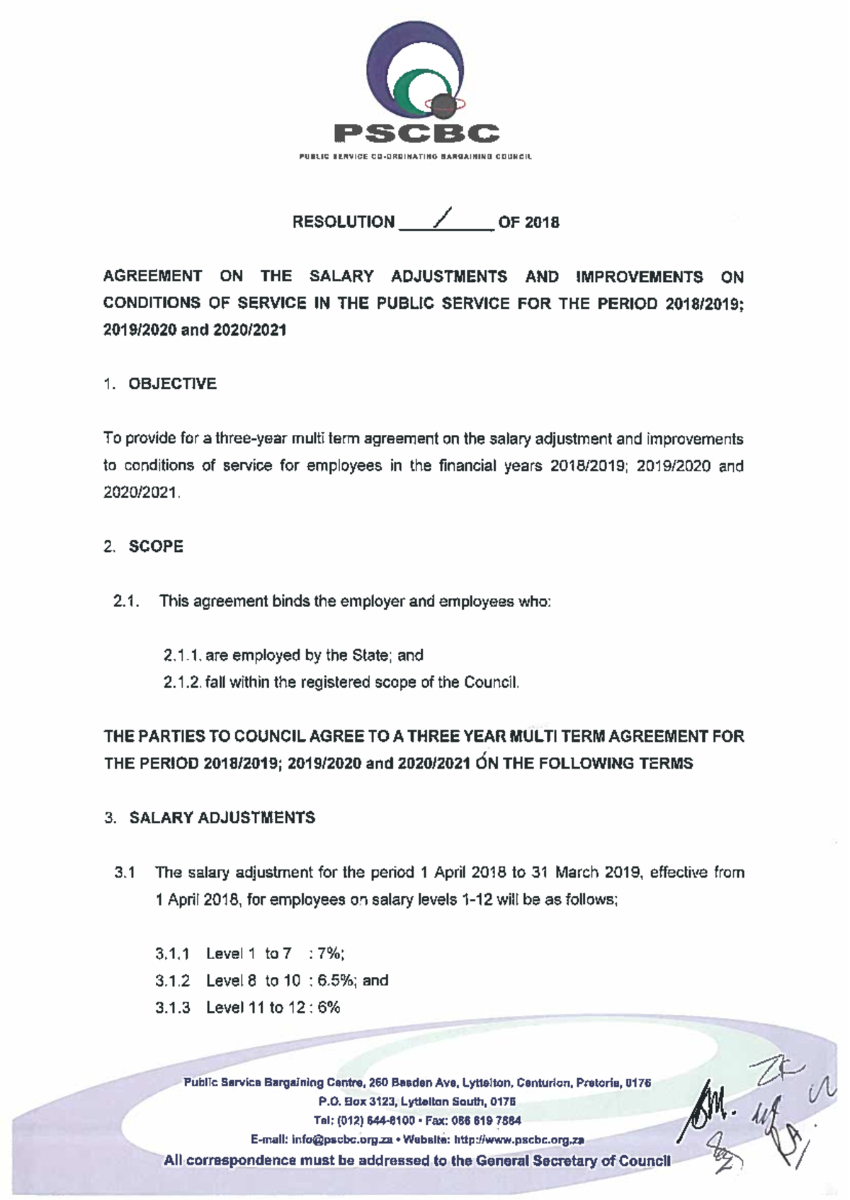 PSCBC Resolution 1 of 2018: Salary Adjustments & Service Conditions ...