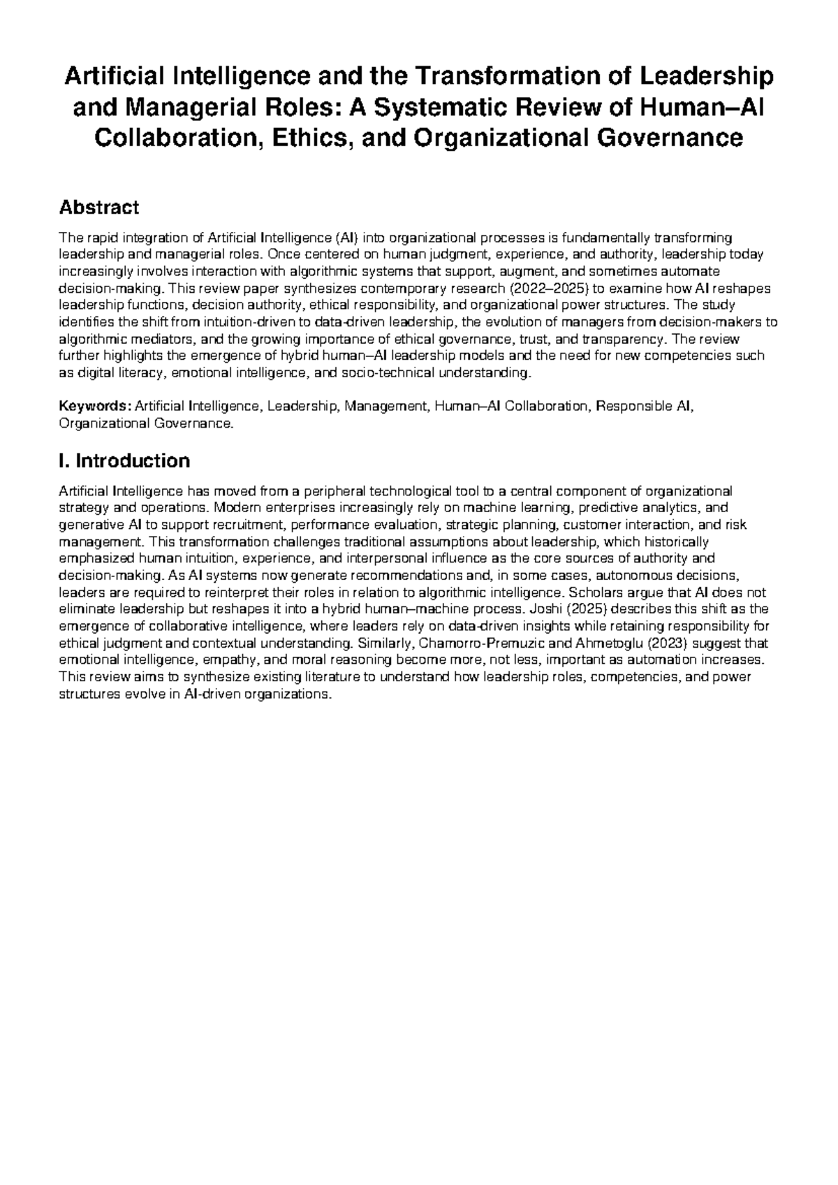 AI Leadership Review: Transforming Roles & Ethics in Organizations ...