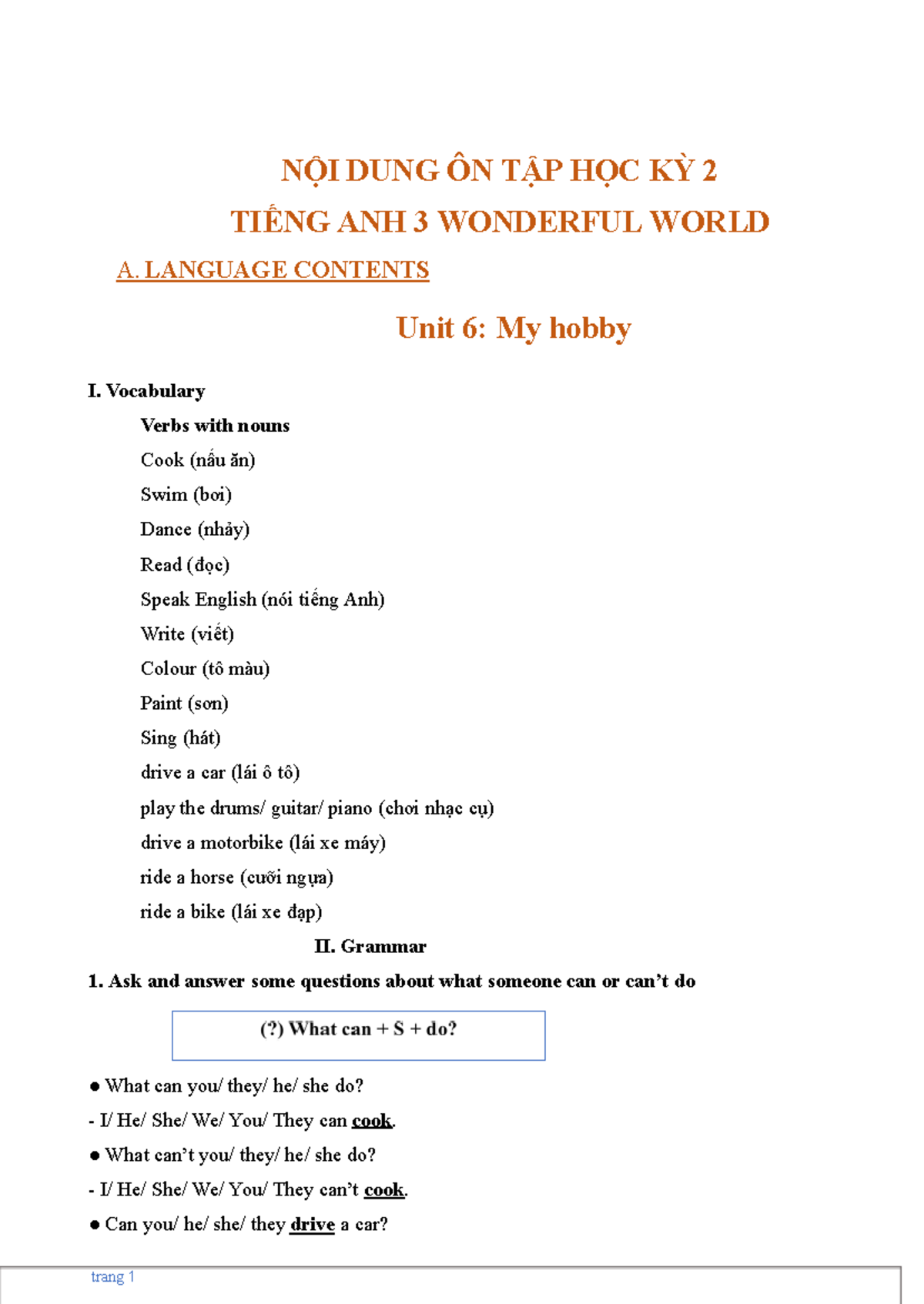 Đề Cương Ôn Tập Học Kỳ 2 Tiếng Anh 3 - Wonderful World Extra Exercises ...