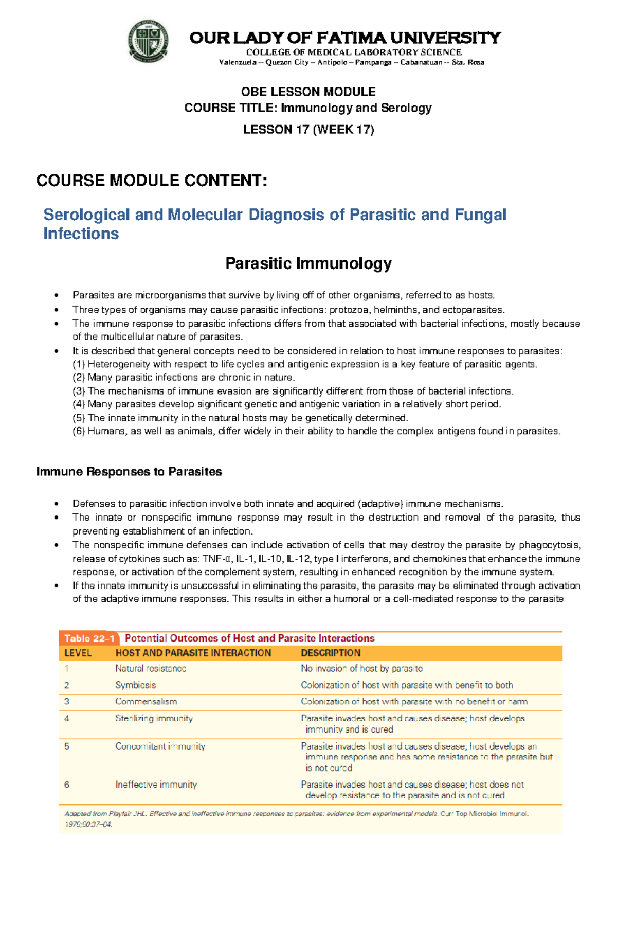 Immunology & Serology Lesson 17: Serological Diagnosis of Parasites ...