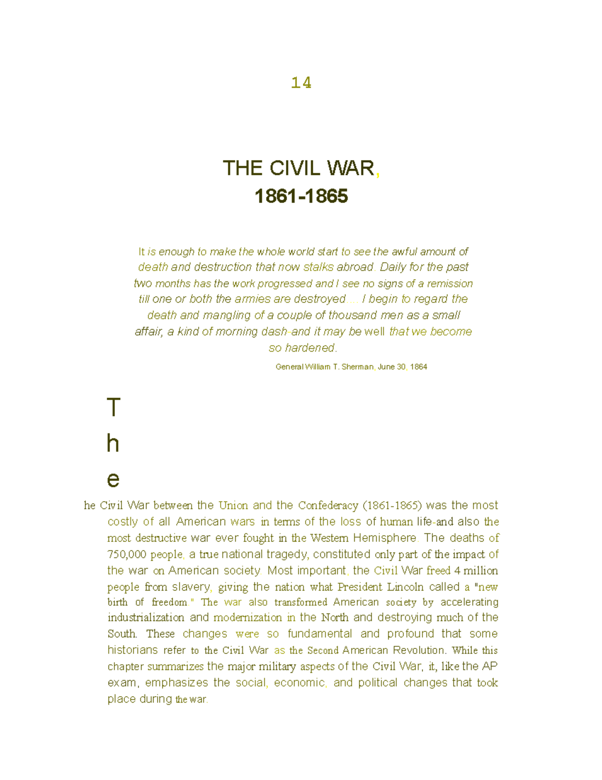 U.S. History: Chapter 14 - The Civil War Overview and Impact - Studocu