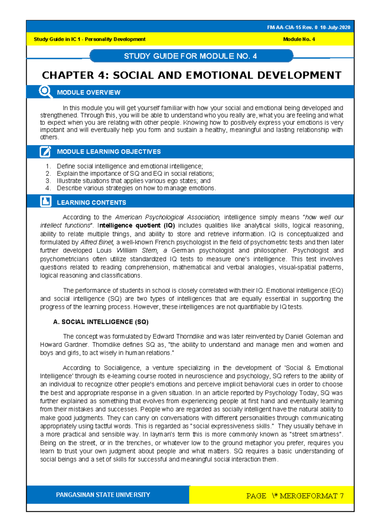 Module 4 Study Guide: Social & Emotional Development Insights - Studocu