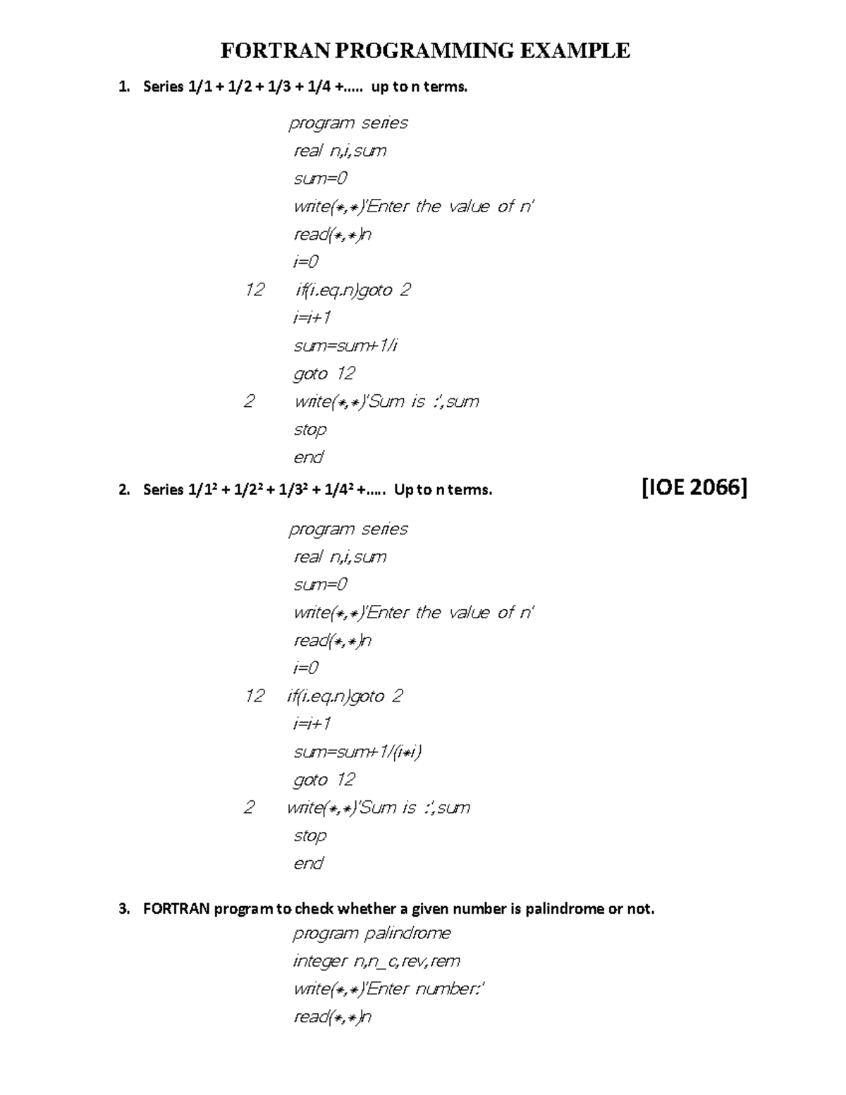 FORTRAN Programming Examples: Series, Palindrome, Prime, Factorial ...