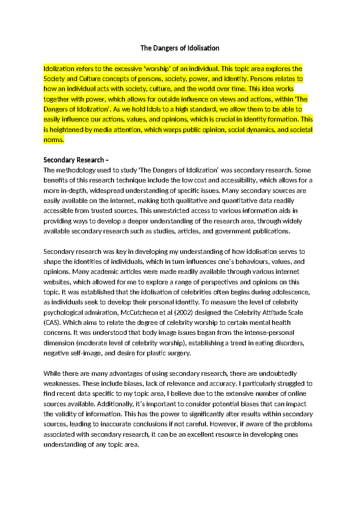 PSYC 101 - The Psychological Impacts of Idolization on Identity and ...