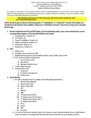 Exam I Study Guide - NUR3421 Patho/Pharm II Key Topics and Concepts ...