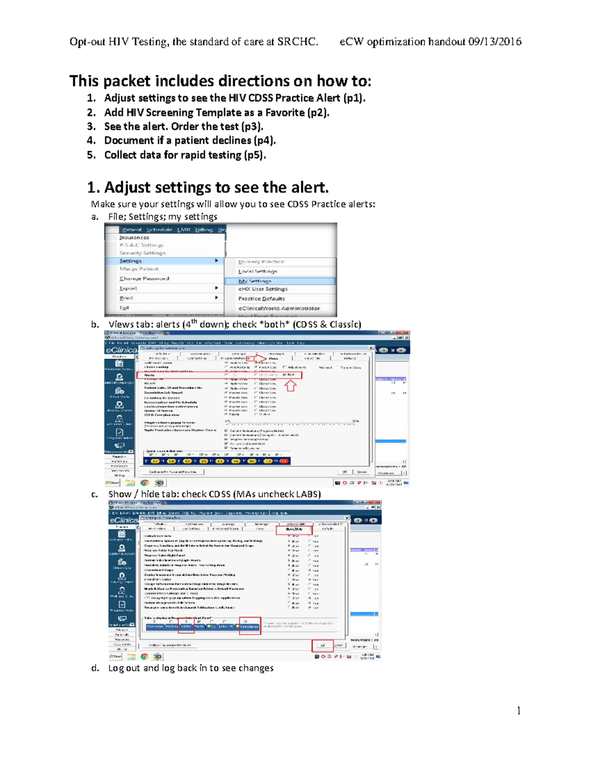 HIV Testing Optimization at SRCHC: eCW Handout Guide - Studocu