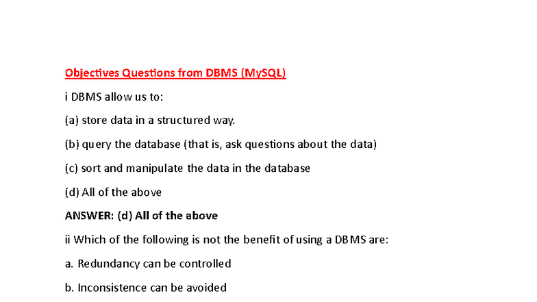 Practice Questions with Answers for DBMS & Java Programming - Studocu
