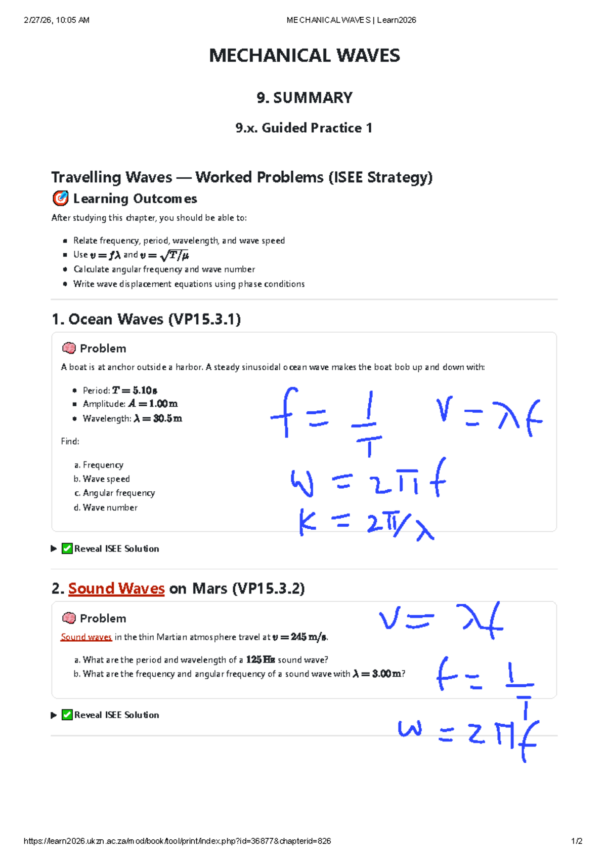 MECHANICAL WAVES 9: SUMMARY & PRACTICE (Learn2026) - Studocu
