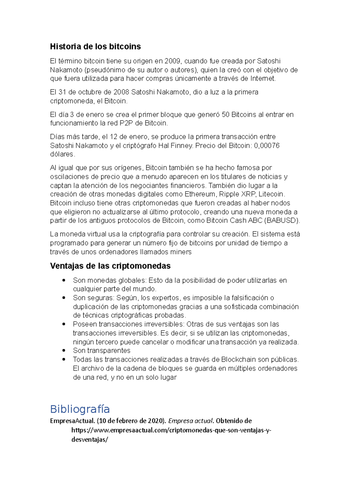 Historia de los Bitcoins: Orígenes y Ventajas de las Criptomonedas - Studocu