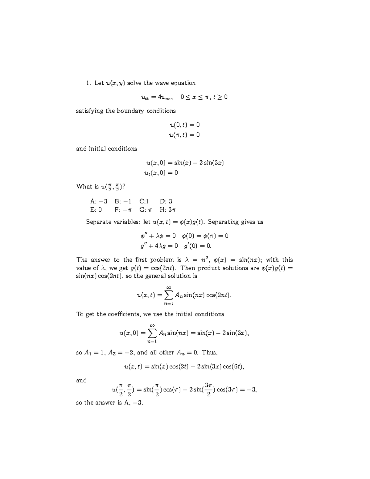 241 Test Solutions 2 - Wave Equations and PDEs Analysis - Studocu