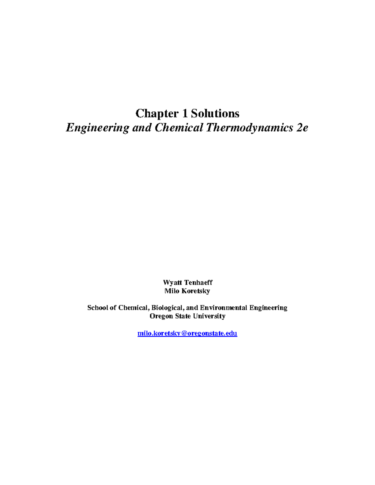 Chapter 1 Solutions for Engineering and Chemical Thermodynamics 2e ...