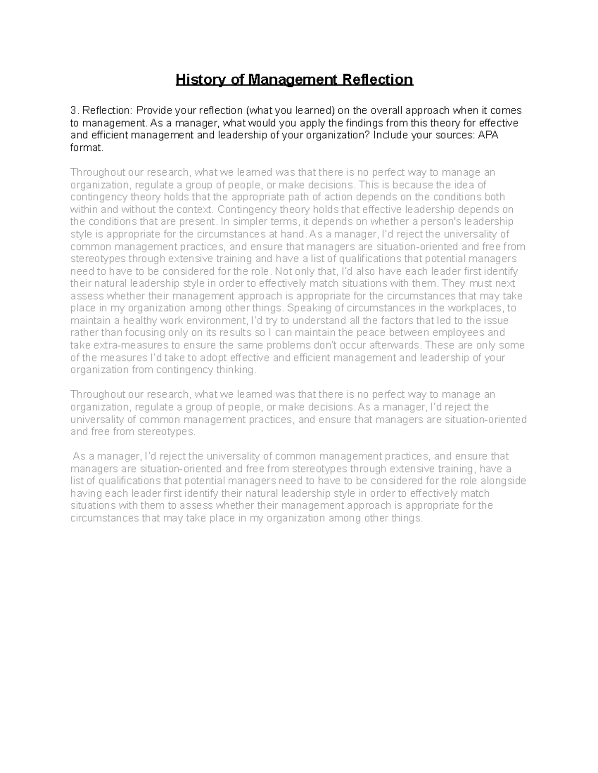 MGMT 101: Reflecting on Contingency Theories in Management Practices ...